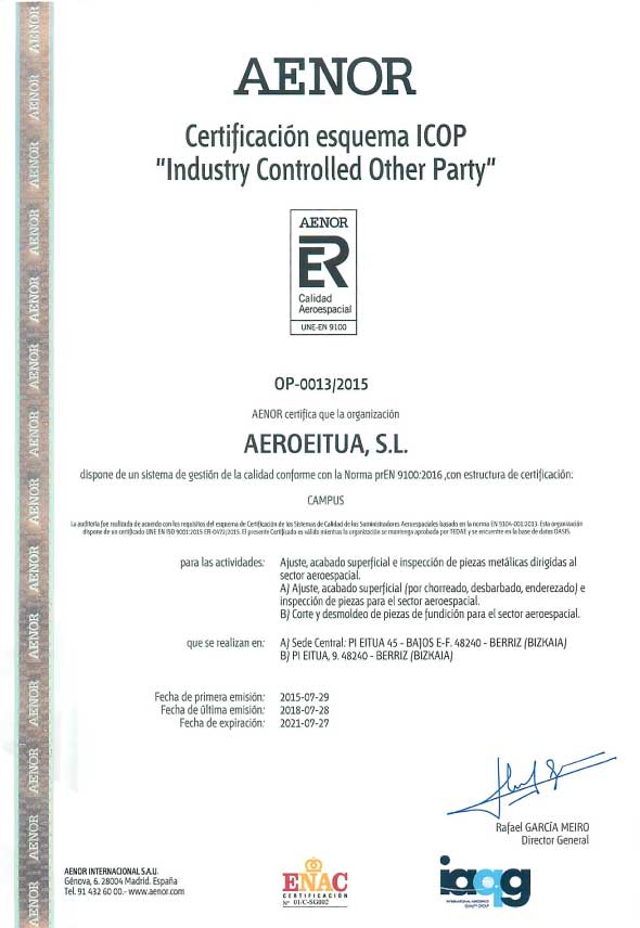 Certificado EN9100 de Aeroeitua
